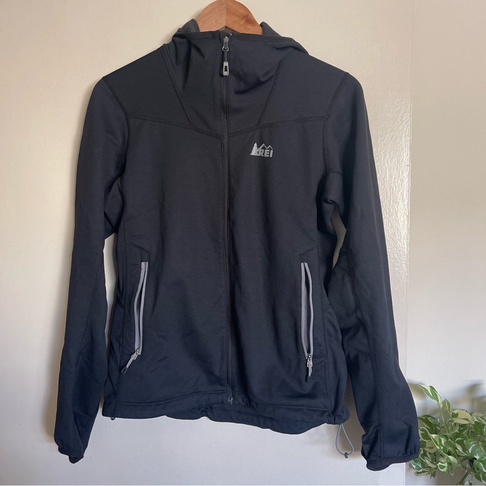 REI CO-OP Black Hooded Jacket Full Zip Up outdoors Jacket Women's Size Medium